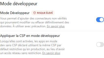 The Developer mode switch in the ChatGPT settings, turned on